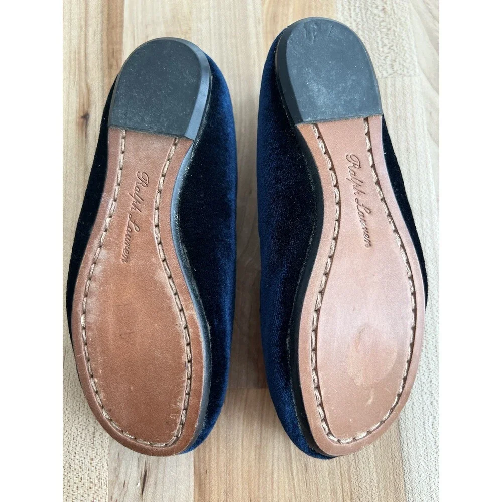 Ralph Lauren Kid’s Blue Velvet Slippers Loafers Slip On Monogram Size 11 EUC